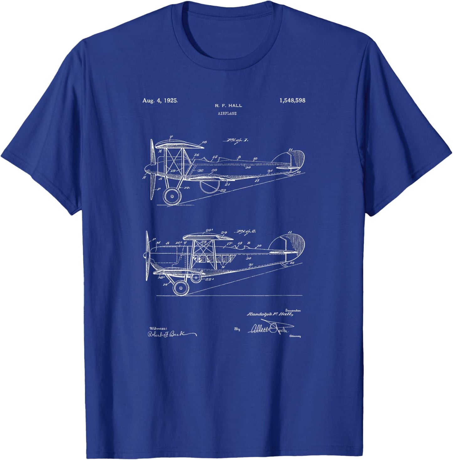 Biplane Patent 1925 Airplane Pilot Aviation Bi-Plane Design T-Shirt - T-Shirt | Royal