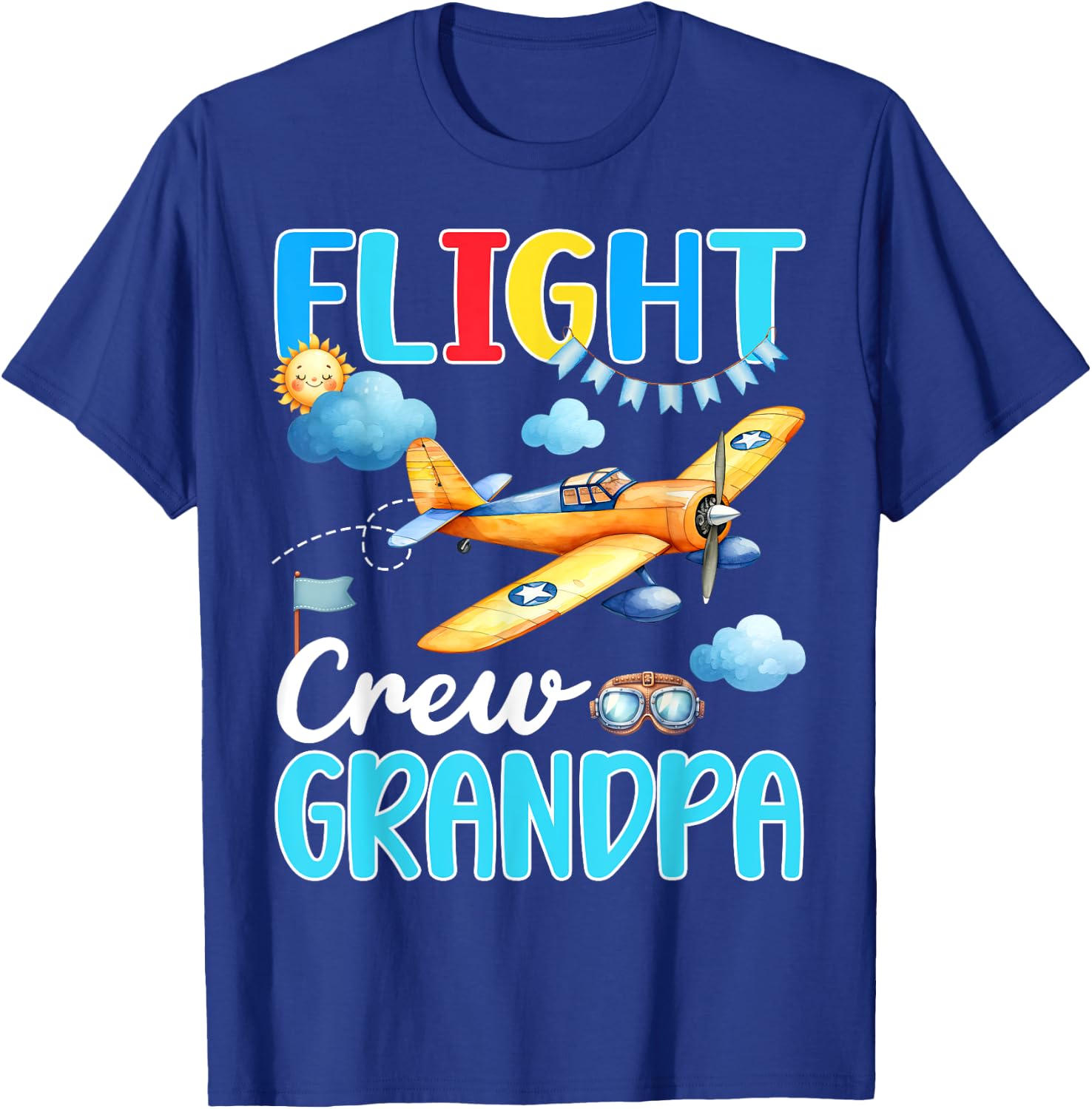 Flight Crew Grandpa Birthday Squad Airplane Matching Family T-Shirt - T-Shirt | Royal