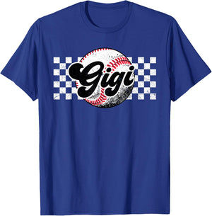 Baseball Gigi T-Ball Gigi Retro Checkered Vintage Family T-Shirt - T-Shirt | Royal