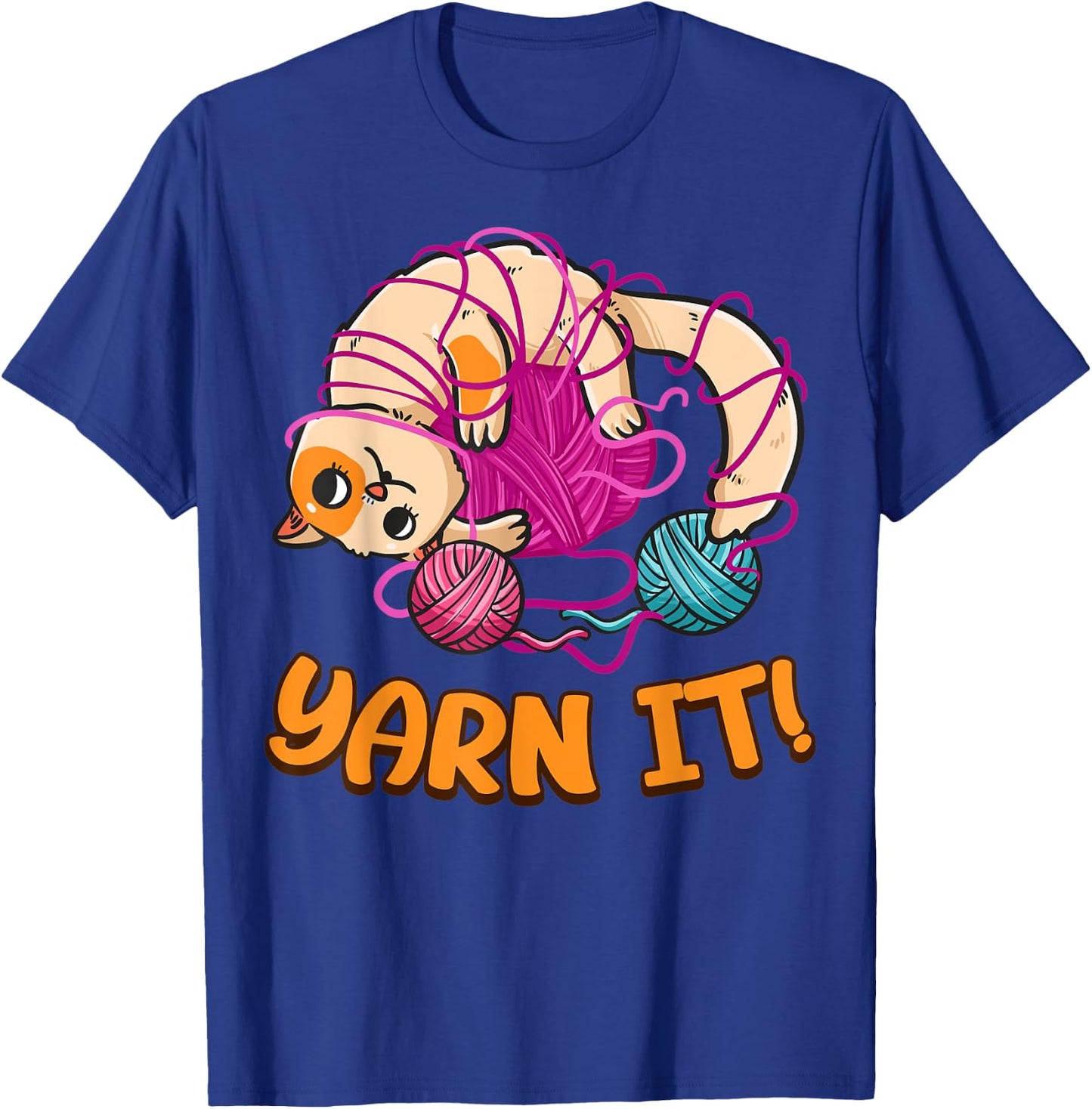 Funny Knitters Yarn It Cat Tangled In Yarn Cat Lovers Yarn Women Kids T-Shirt - T-Shirt | Royal