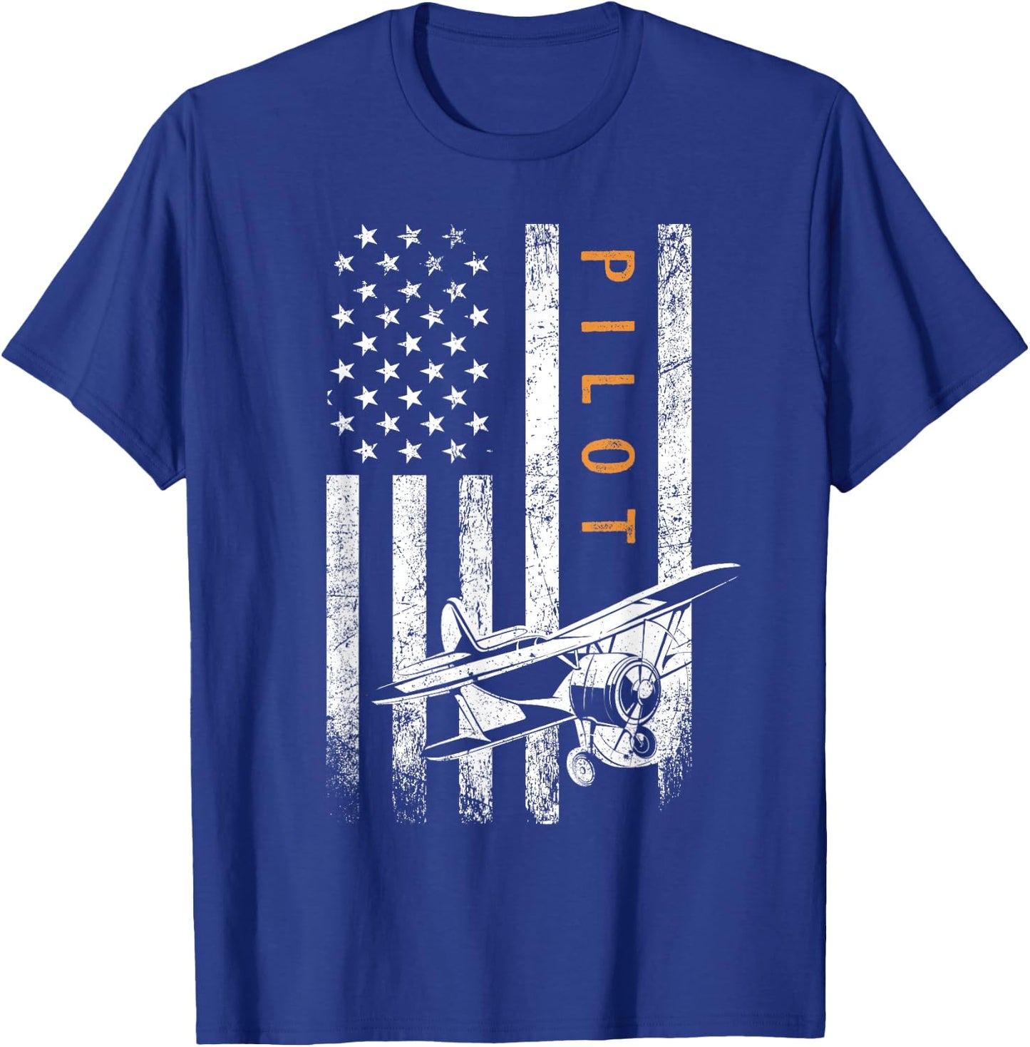 Father's Day Pilot Gifts American Flag Airplane Design Cotton Polyester -Adults Classic Fit Short Sleeve Black T-Shirt - T-Shirt | Royal
