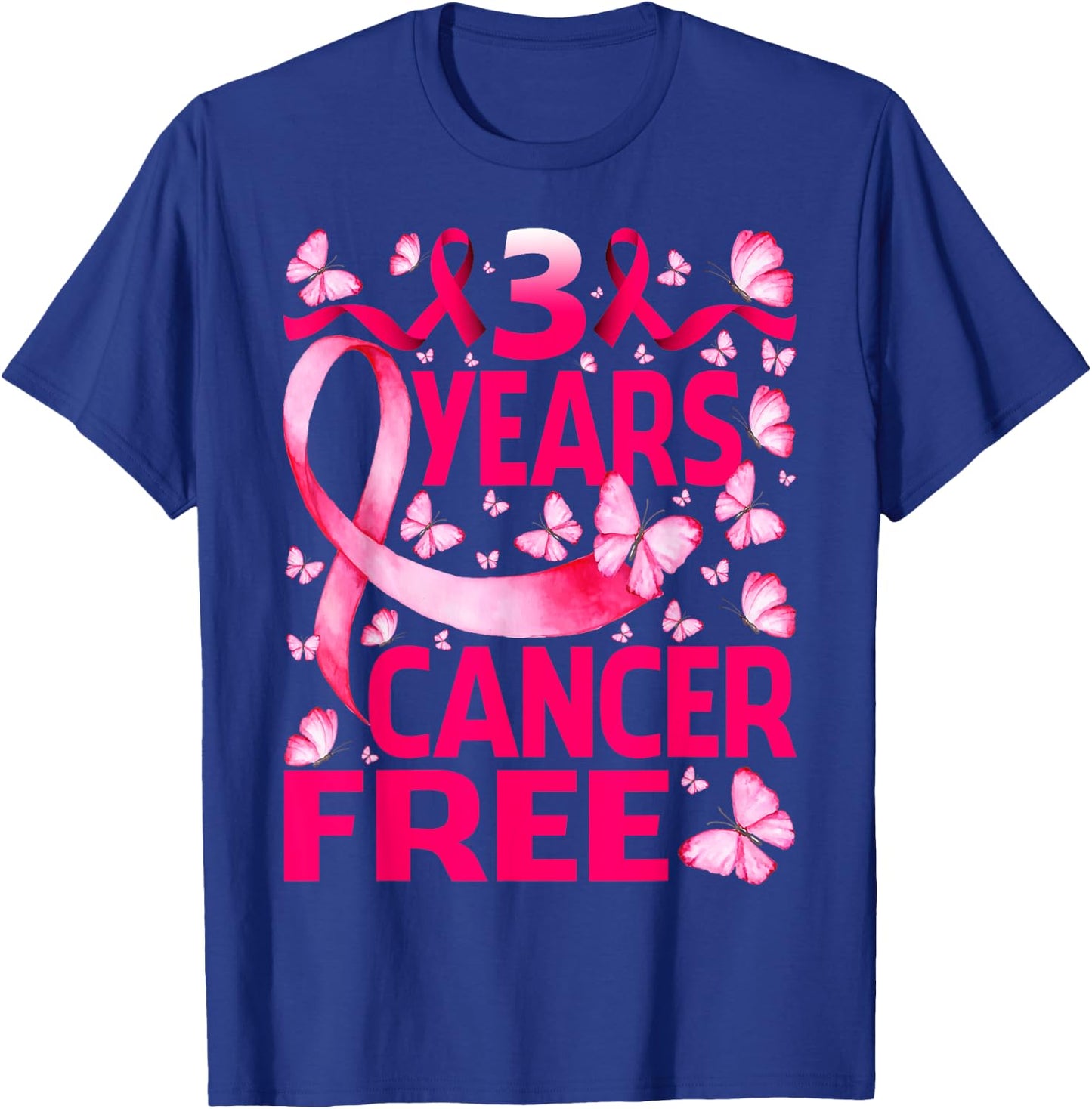 3 Years Breast Cancer Free Survivor Butterfly T-Shirt - T-Shirt | Royal