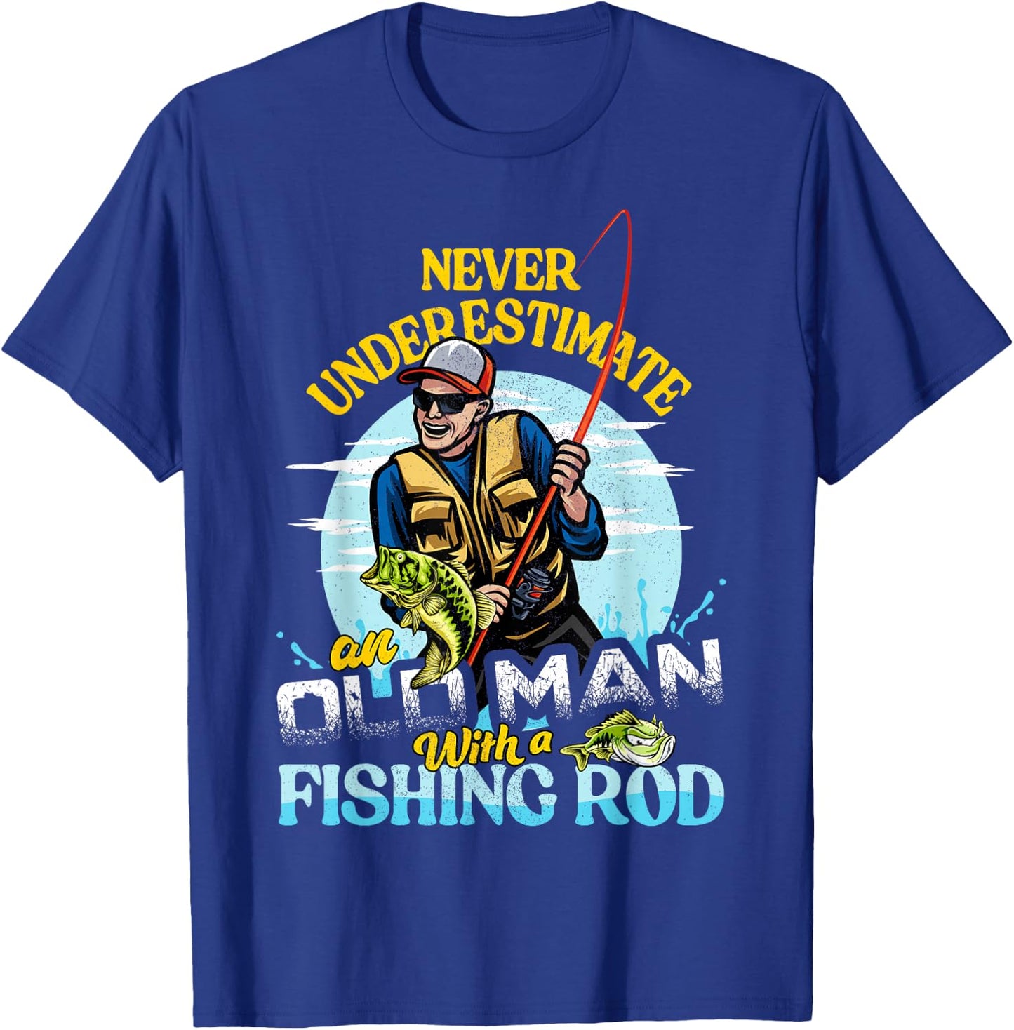 Bass Fishing Birthday Never Underestimate An Old Man T-Shirt - T-Shirt | Royal