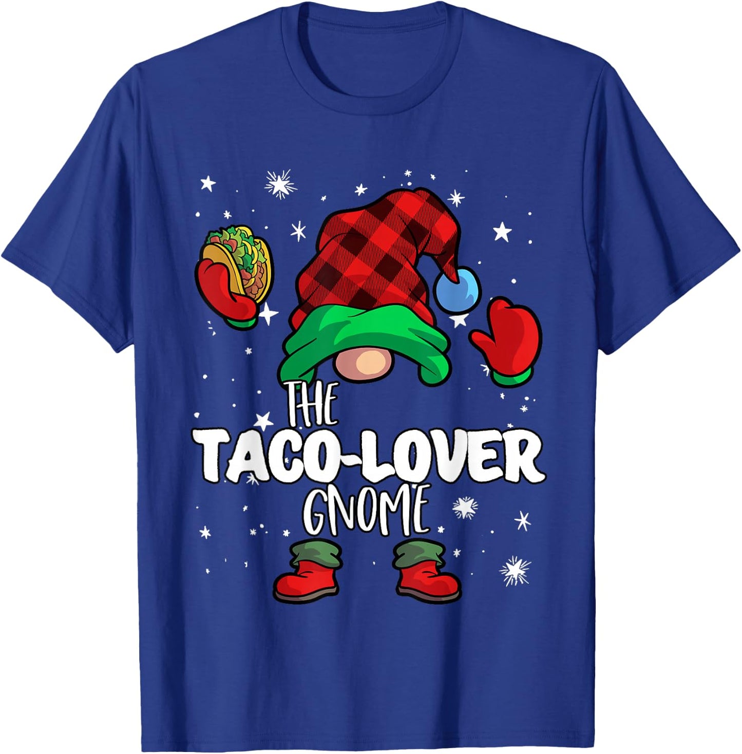 Taco Lover Gnome Red Buffalo Plaid Matching Family Christmas T-Shirt - T-Shirt | Royal