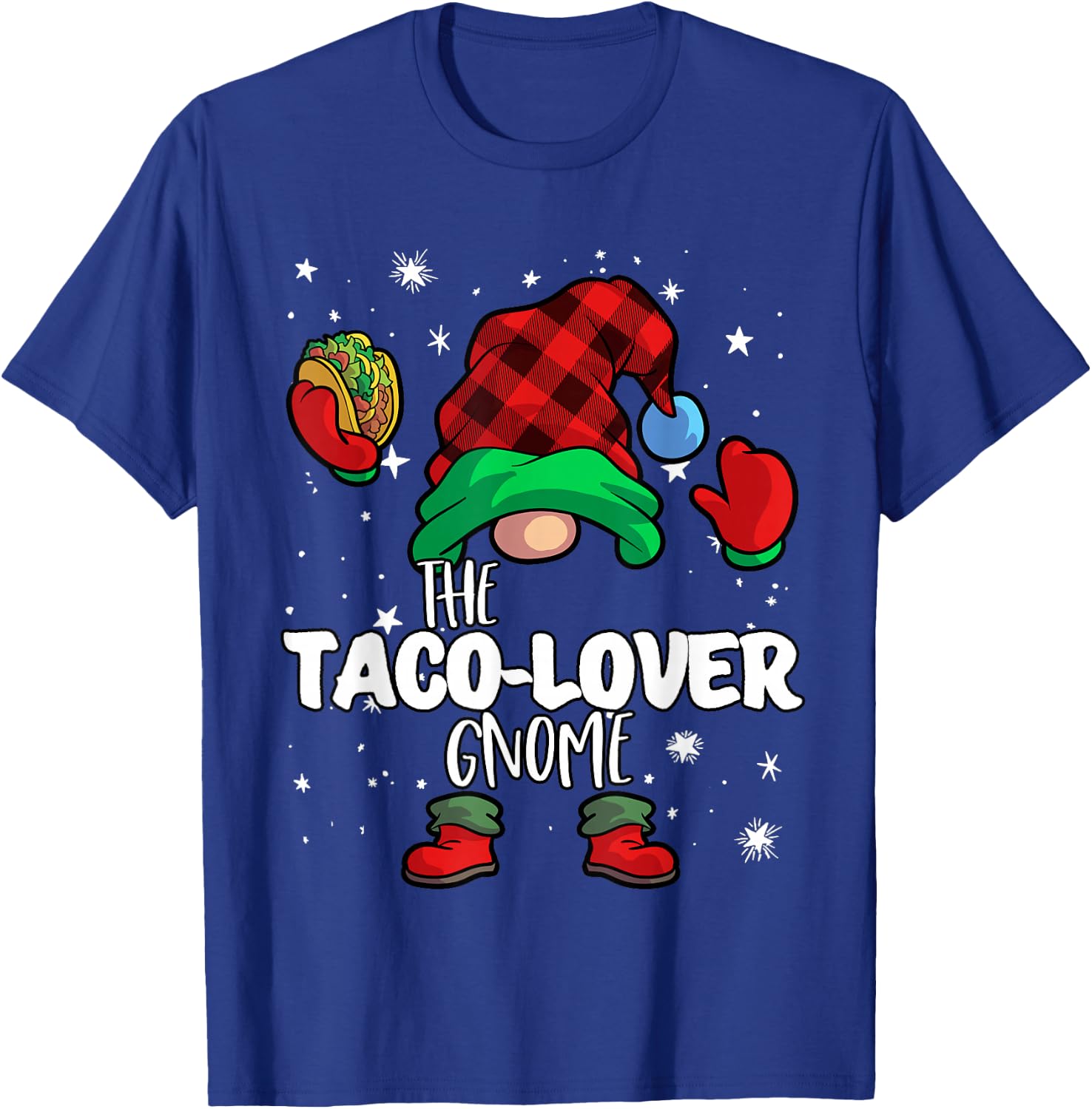 Taco Lover Gnome Red Buffalo Plaid Matching Family Christmas T-Shirt - T-Shirt | Royal