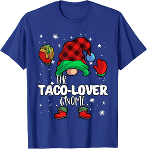 Taco Lover Gnome Red Buffalo Plaid Matching Family Christmas T-Shirt - T-Shirt | Royal