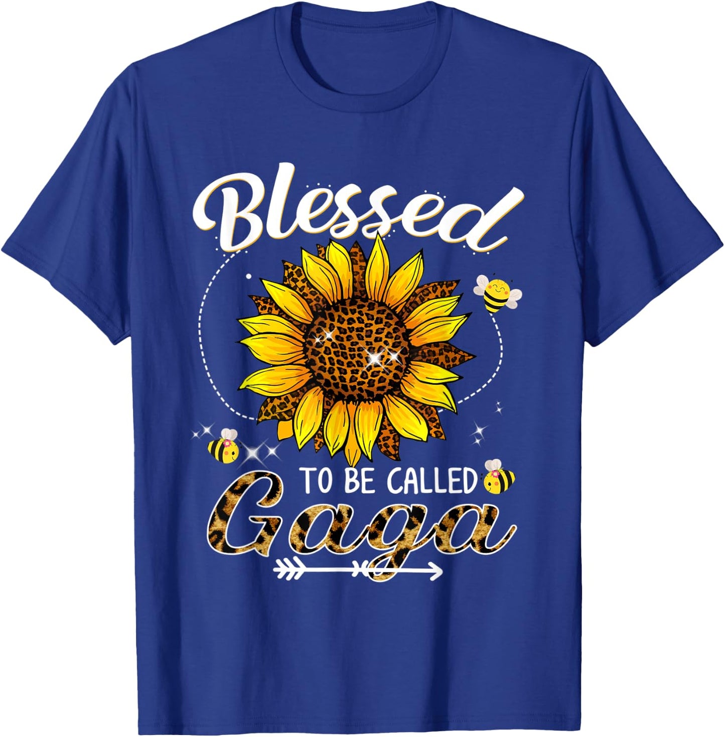 Blessed To Be Called Gaga Funny Leopard Sunflower And Bee T-Shirt - T-Shirt | Royal
