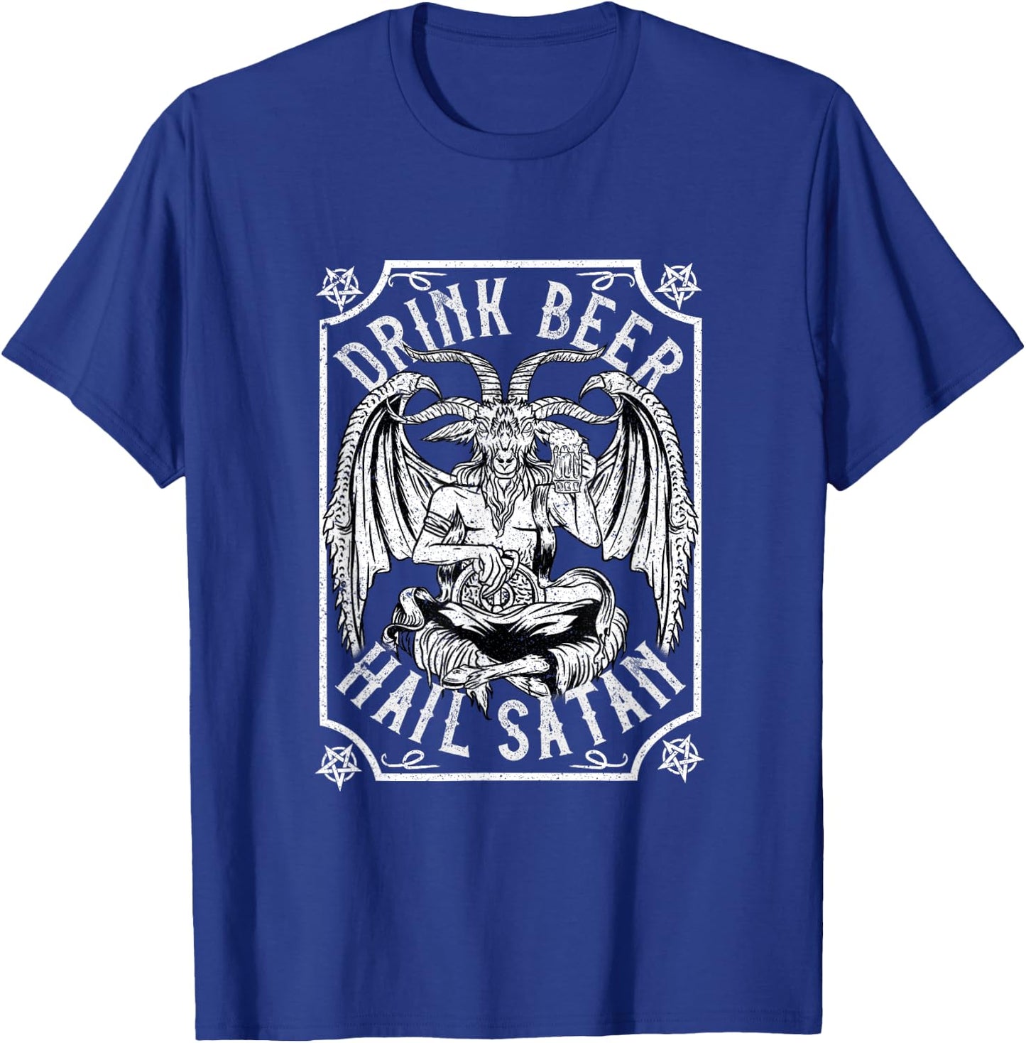 Drink Beer Hail Satan I Satanic Baphomet I Pentagram Occult T-Shirt - T-Shirt | Royal