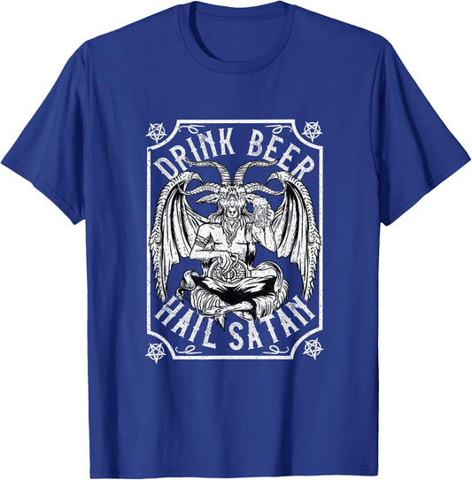 Drink Beer Hail Satan I Satanic Baphomet I Pentagram Occult T-Shirt - T-Shirt | Royal