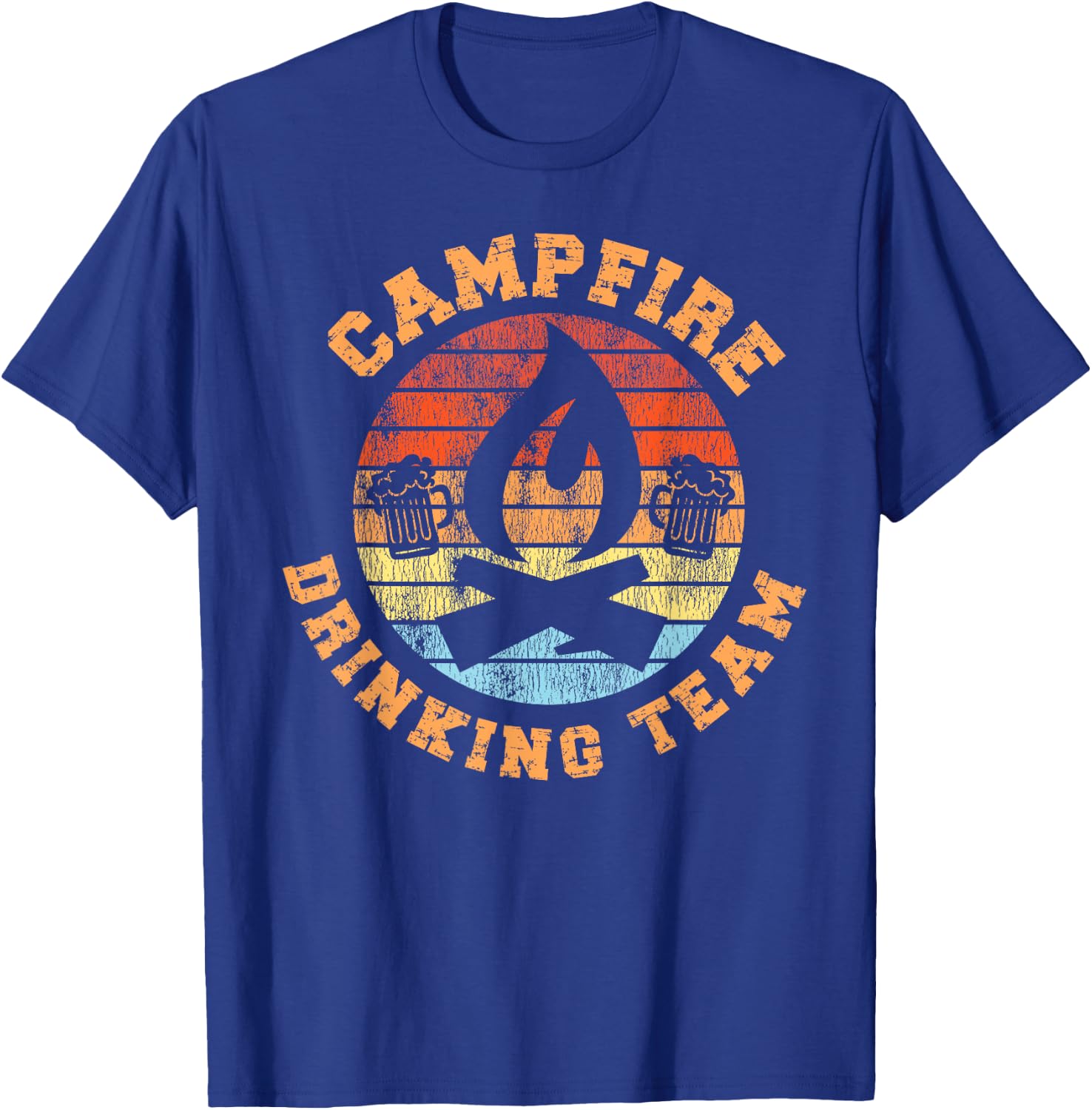 Camping Drunk Alcohol Retro Vintage Campfire Drinking Club T-Shirt - T-Shirt | Royal