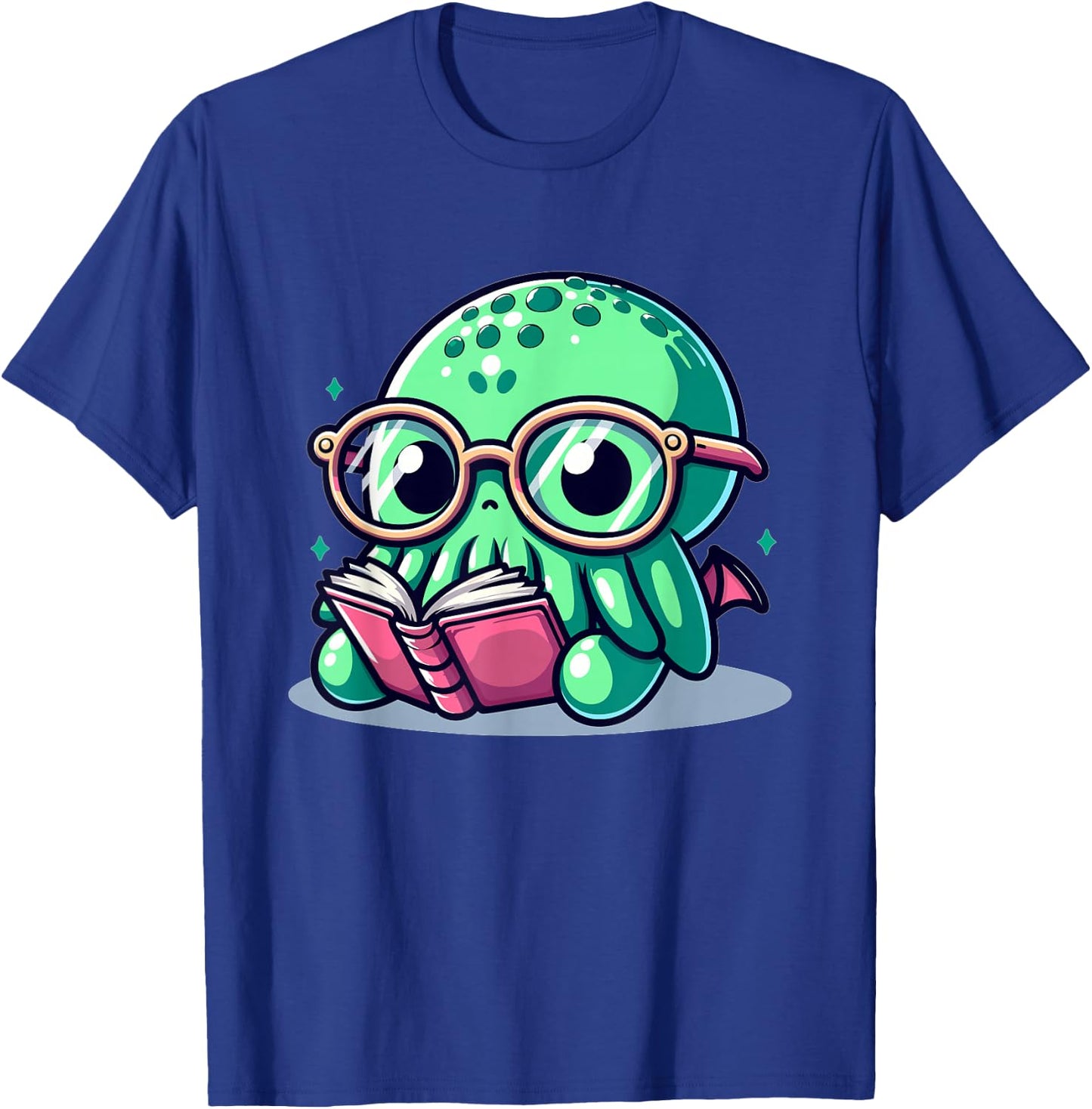 Adorable Book Lover Cthulhu With Reading Glasses Cute T-Shirt - T-Shirt | Royal