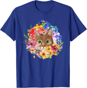 Floral Spring Cat and Spring Flowers Farm Pet Nature Design T-Shirt - T-Shirt | Royal