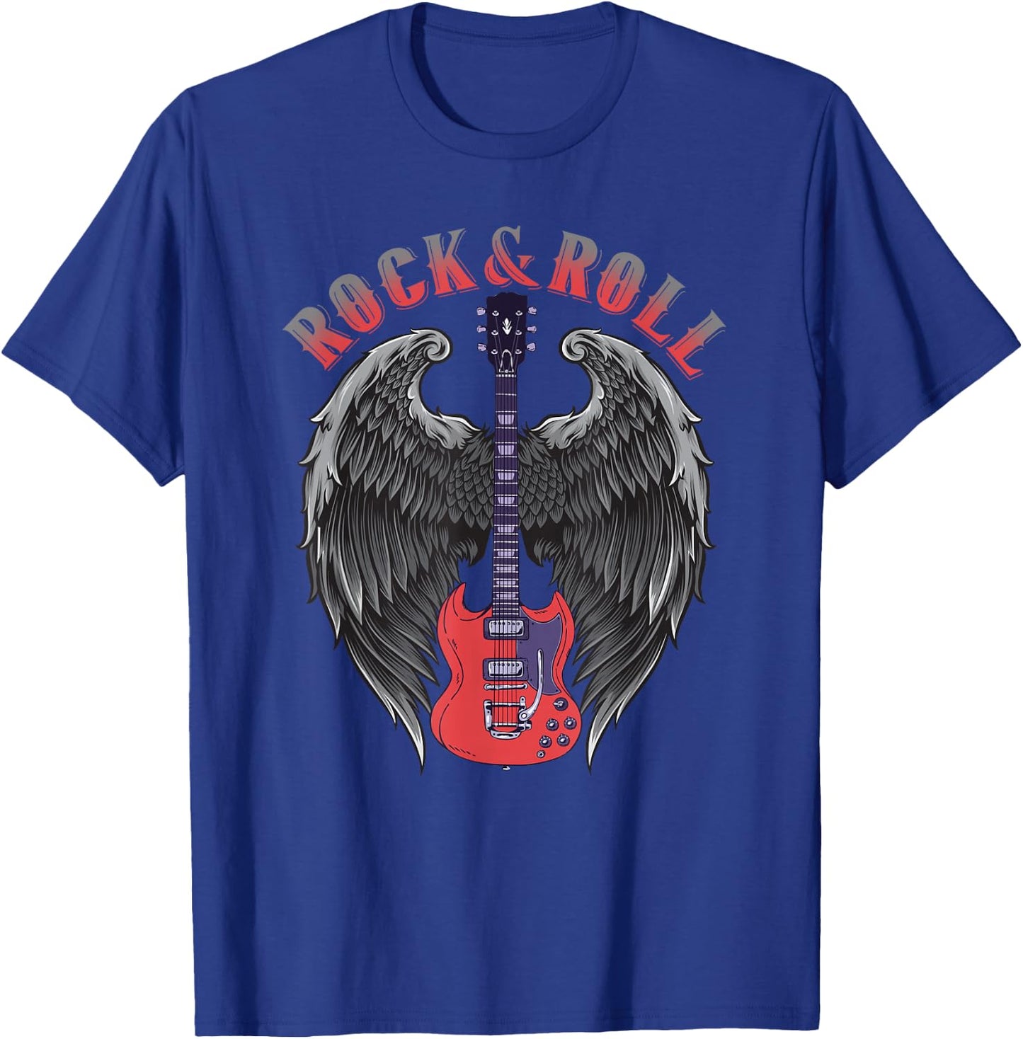 Vintage Retro 80s Music Guitar Wings Rock & Roll T-Shirt - T-Shirt | Royal