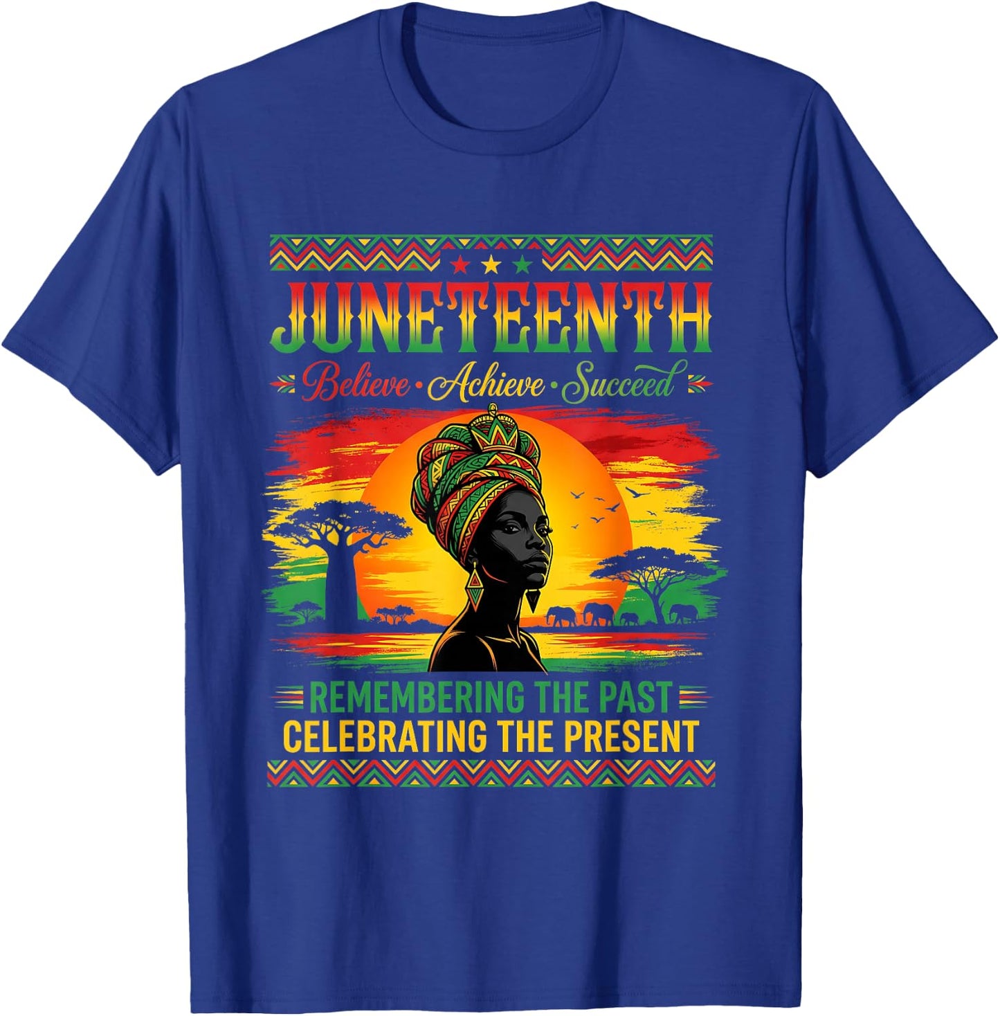 Retro Juneteenth Believe Achieve Succeed History Month Vibe T-Shirt - T-Shirt | Royal