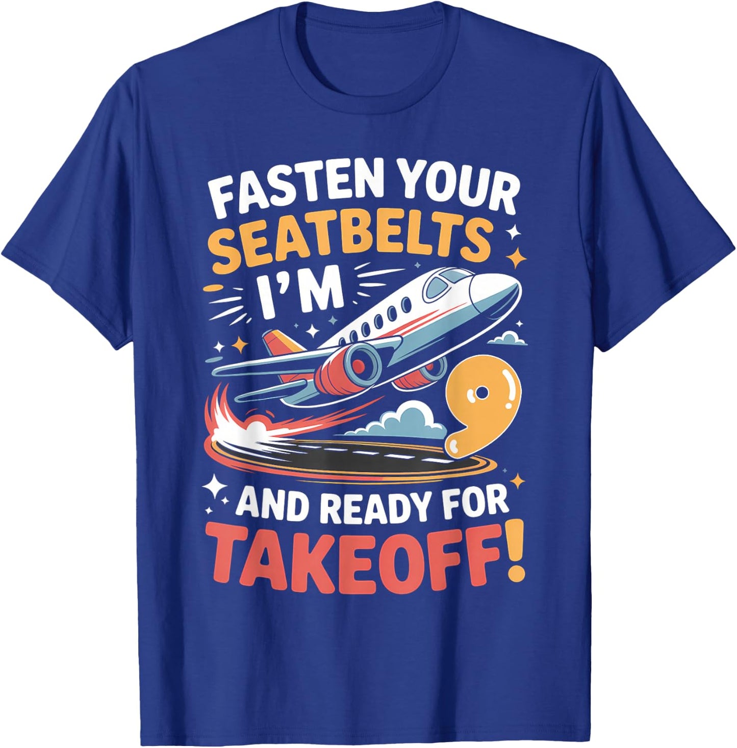 9th Birthday Airplane Take Off Boys Kids 9 Bday Funny Plane T-Shirt - T-Shirt | Royal