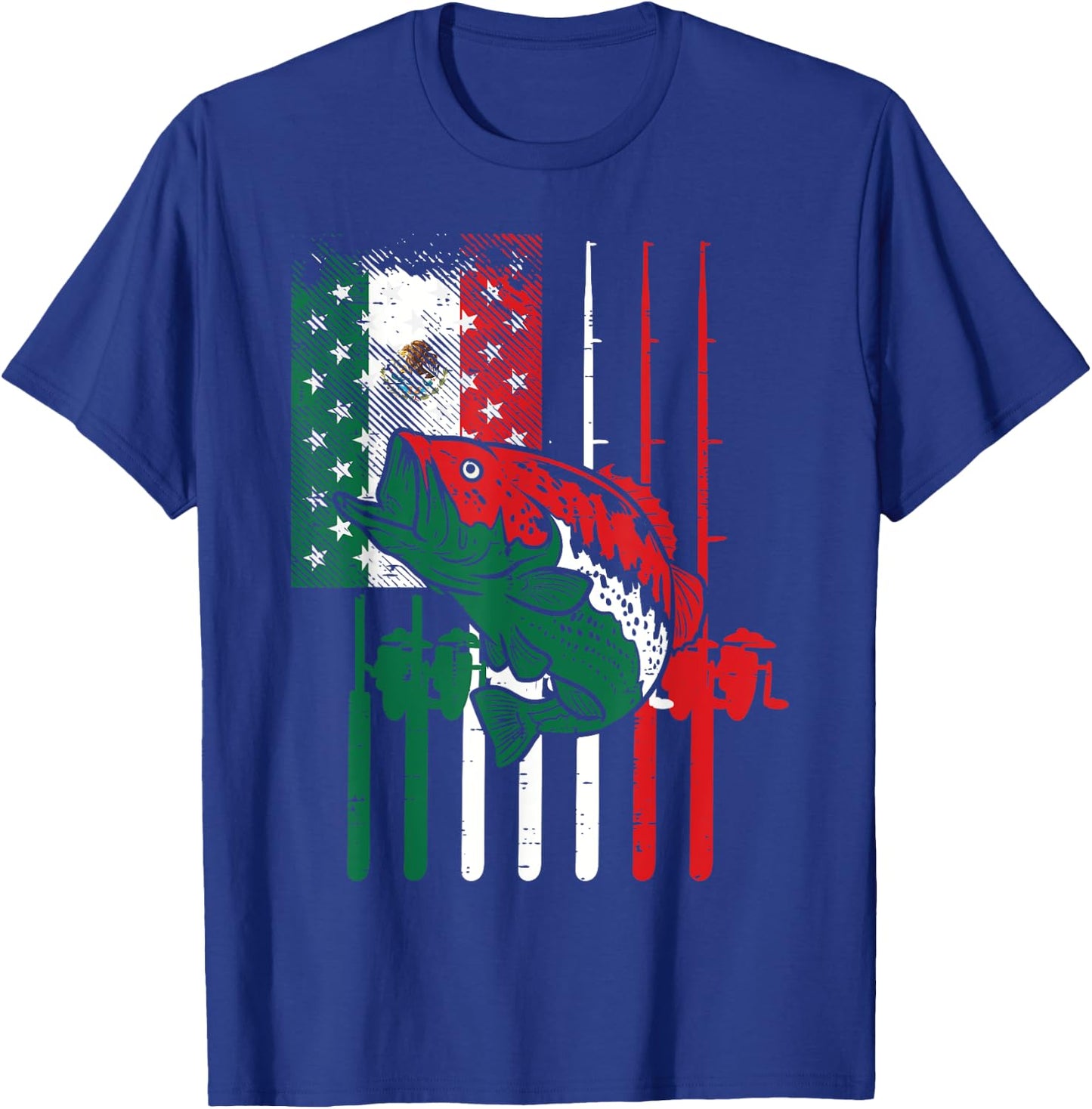 Mexican American Fishing Flag Fish Rod Cinco De Mayo Men Dad T-Shirt - T-Shirt | Royal