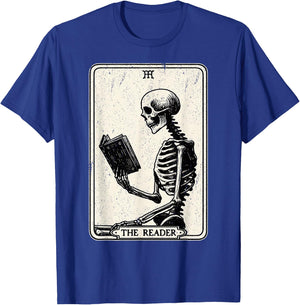 The Reader Tarot Card Funny Book Lover Skeleton Reading Book T-Shirt - T-Shirt | Royal