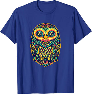 Psychedelic Owl Art Trippy Colors Colorful Rave Party Bird T-Shirt - T-Shirt | Royal