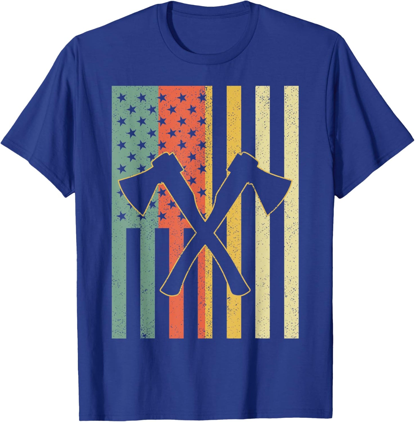 Vintage Axe Throwing Retro Crossed Axes American Flag Gift Women Men T-Shirt - T-Shirt | Royal