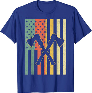 Vintage Axe Throwing Retro Crossed Axes American Flag Gift Women Men T-Shirt - T-Shirt | Royal