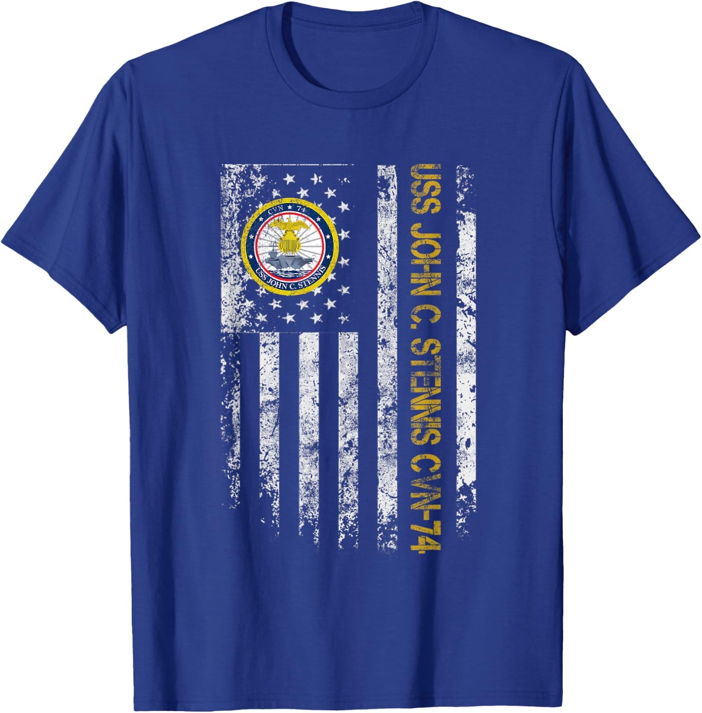 USS John C. Stennis CVN-74 Aircraft Carrier Veteran Flag T-Shirt - T-Shirt | Royal