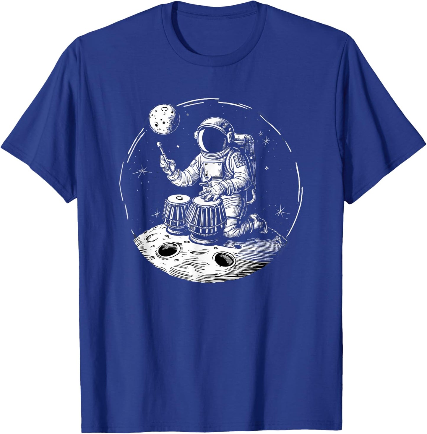Funny Astronaut Playing Tabla Drummer On The Moon T-Shirt - T-Shirt | Royal