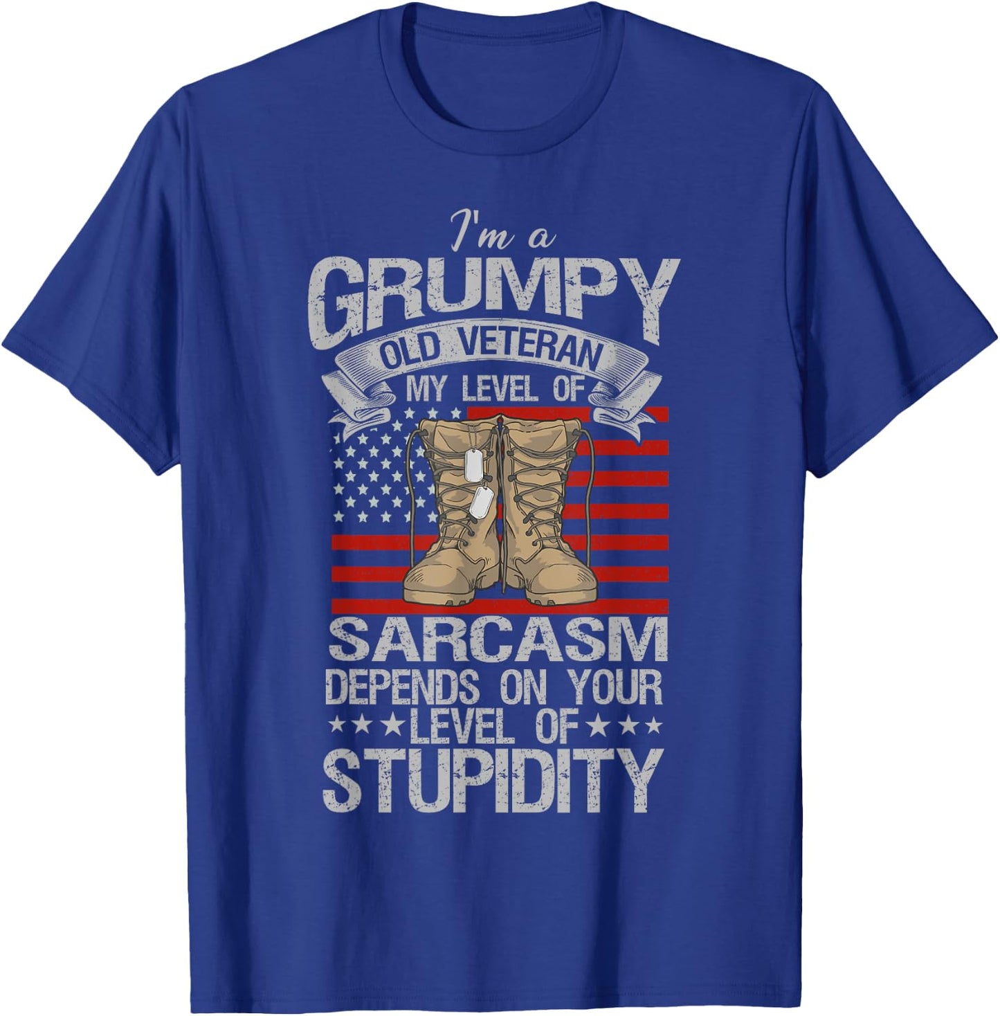 I'm A Grumpy Old Veteran Funny Army US Flag Grandpa T-Shirt - T-Shirt | Royal