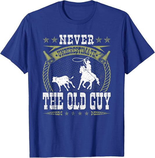 Breakaway Roping Old Guy Cowboy Rodeo Men Calf Roping T-Shirt - T-Shirt | Royal