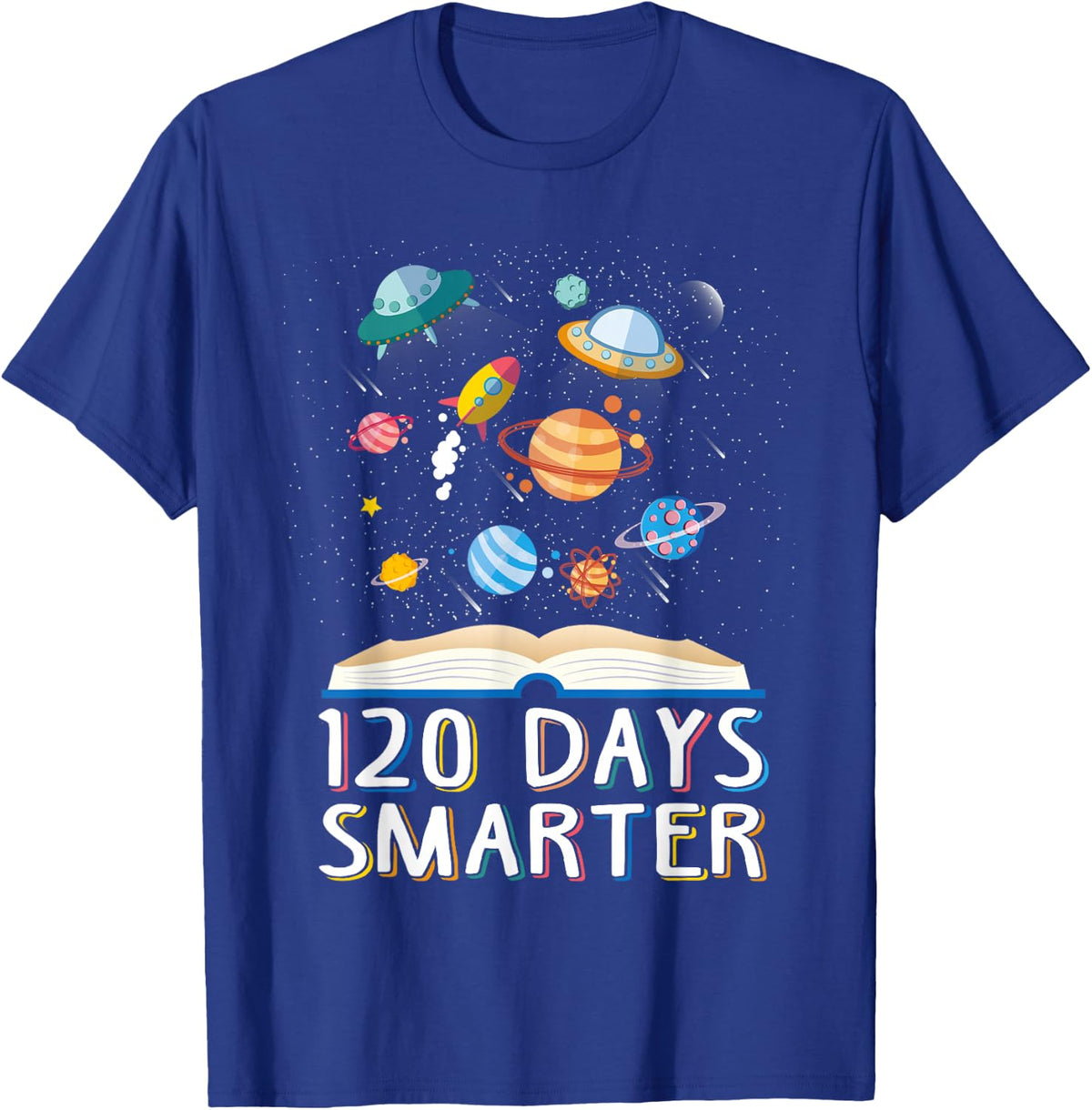 120th Day Of School 120 Days Smarter Books Space Lovers Boys T-Shirt - T-Shirt | Royal