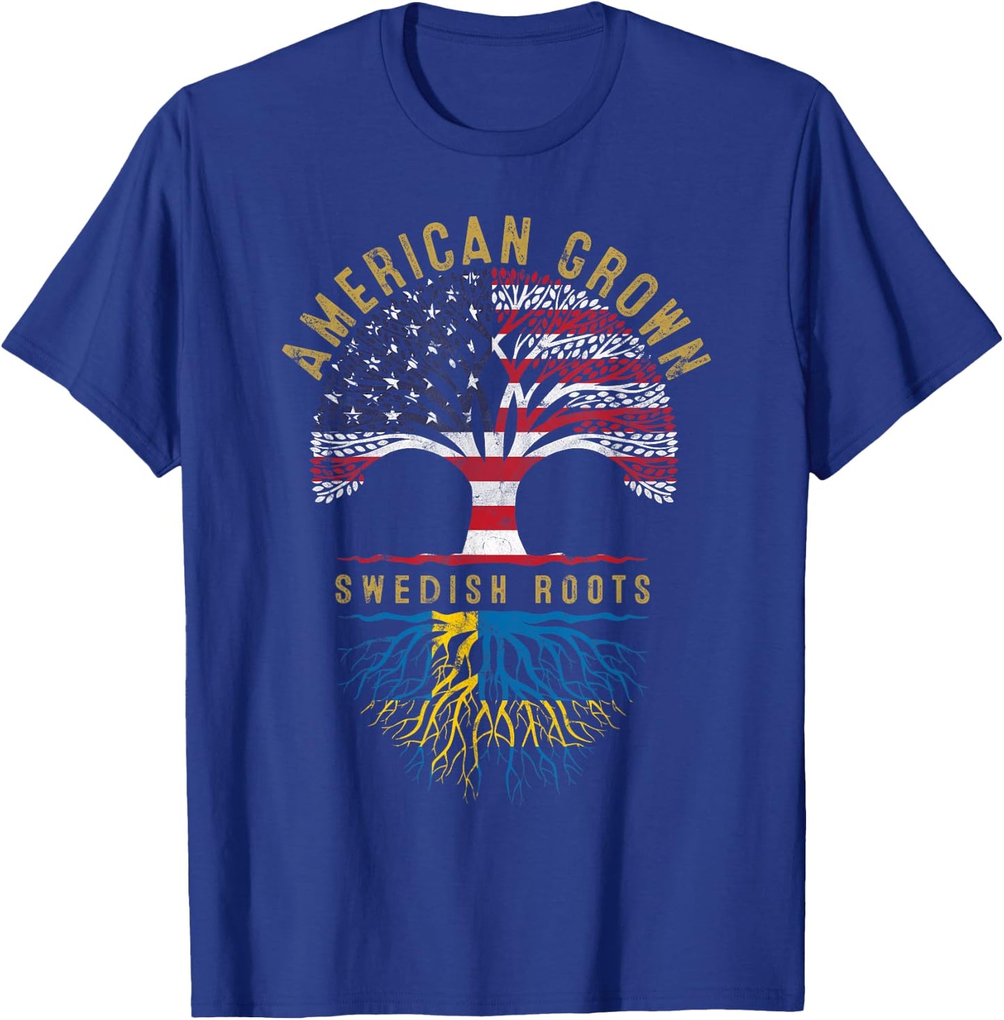 American Grown Swedish Roots Tree Flag Family Heritage T-Shirt - T-Shirt | Royal