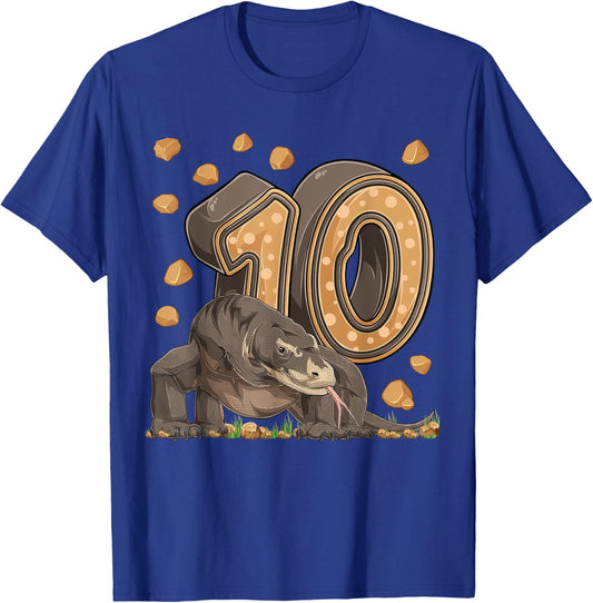 10 Year Old Komodo dragon Reptile 10th Birthday Party B-day T-Shirt - T-Shirt | Royal