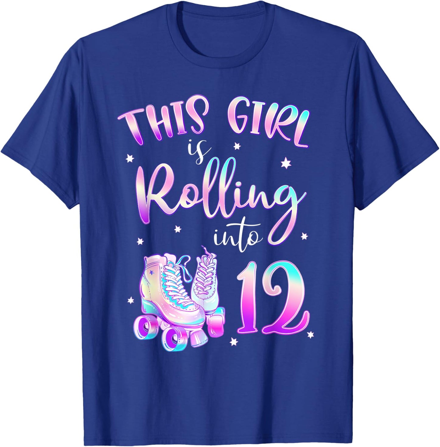 12th Bday Rolling Into 12 Birthday Girl Roller Skate Party T-Shirt - T-Shirt | Royal