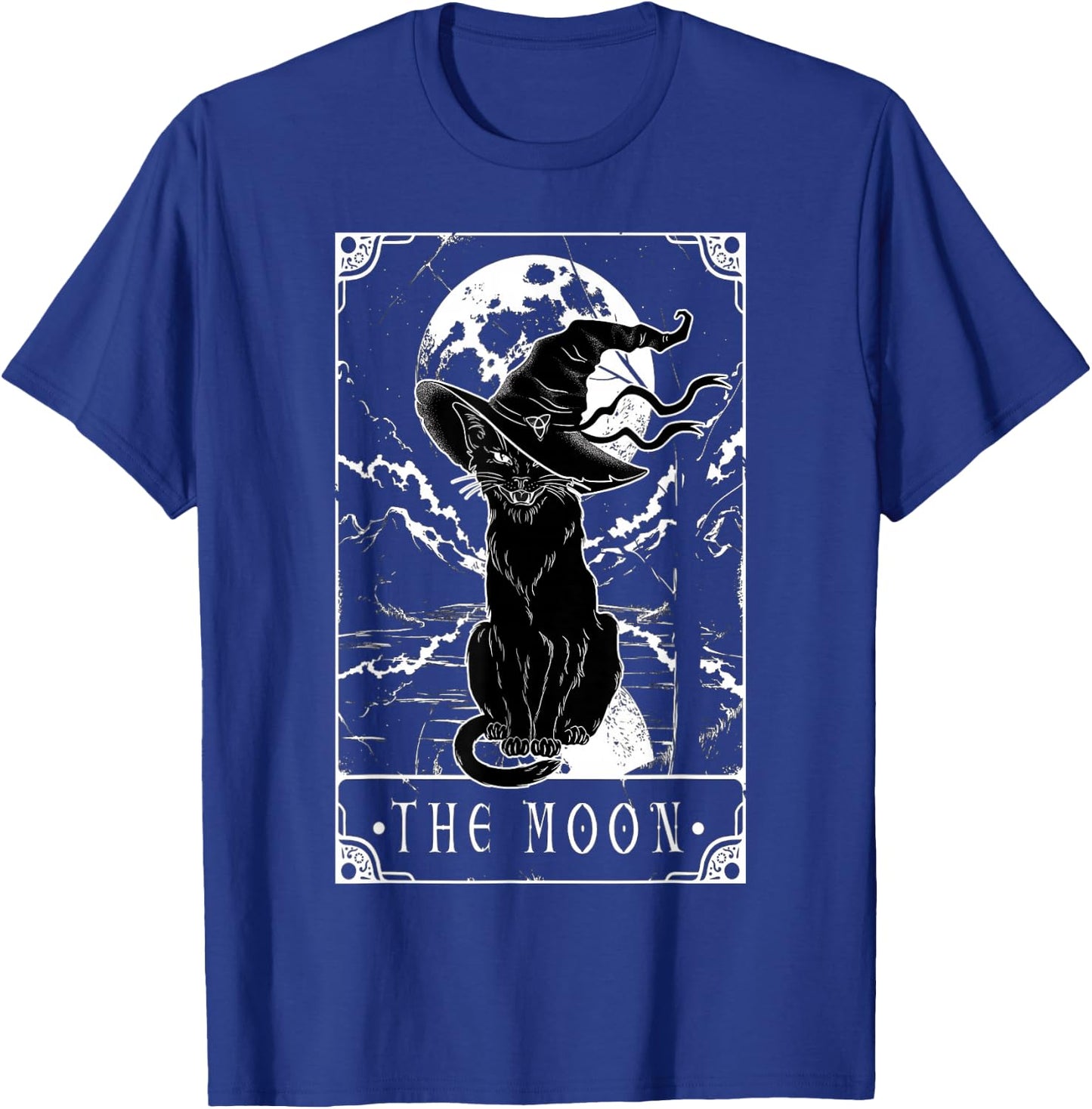 Tarot Card Crescent Moon And Black Cat Witch Hat Halloween T-Shirt - T-Shirt | Royal
