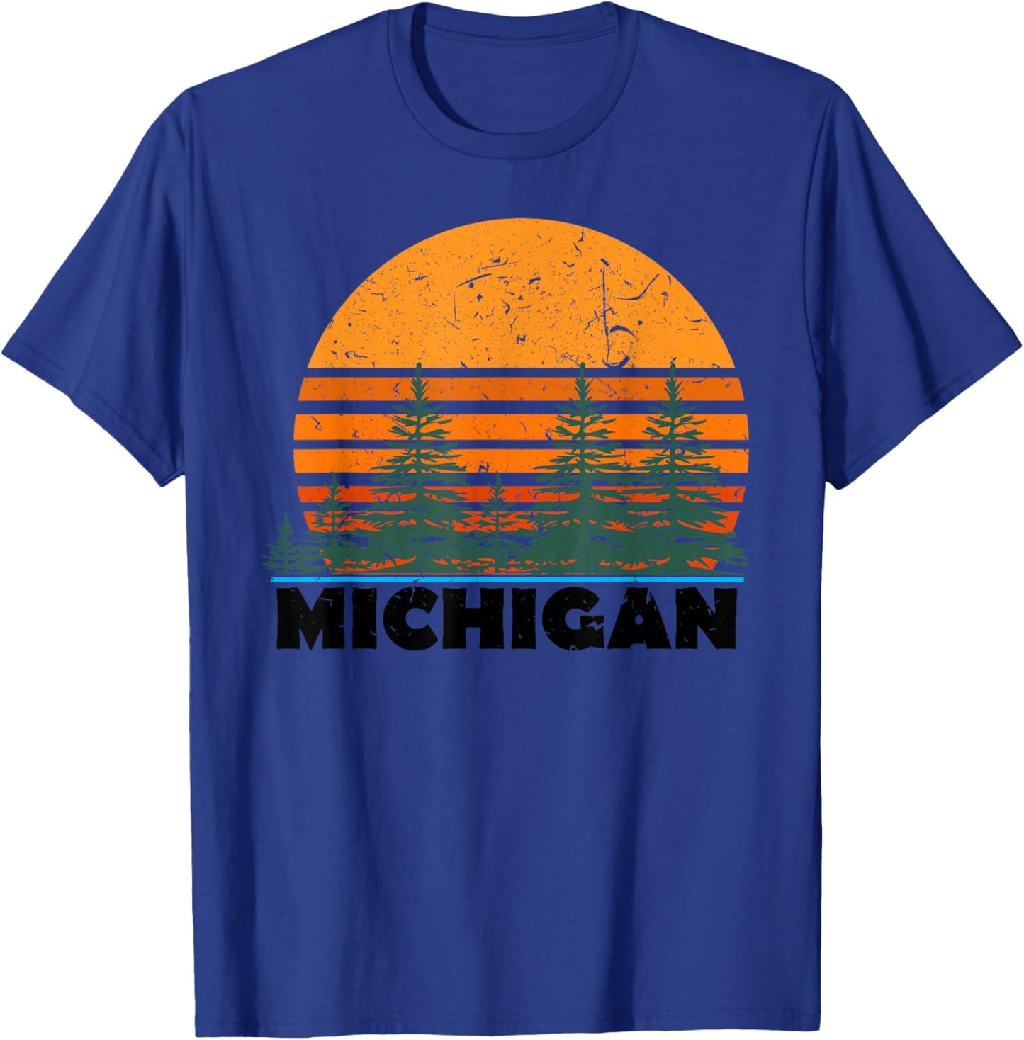 Michigan | Vintage Retro Sunset MI State Gift T-Shirt - T-Shirt | Royal