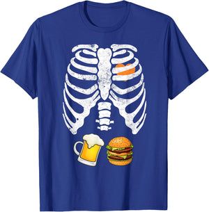 Skeleton Halloween Beer Burger Funny Pregnancy X Ray T-Shirt - T-Shirt | Royal