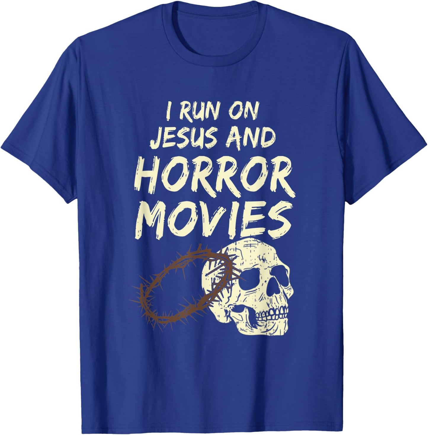 Run On Jesus And Horror Movie Skull Funny Halloween Costume T-Shirt - T-Shirt | Royal