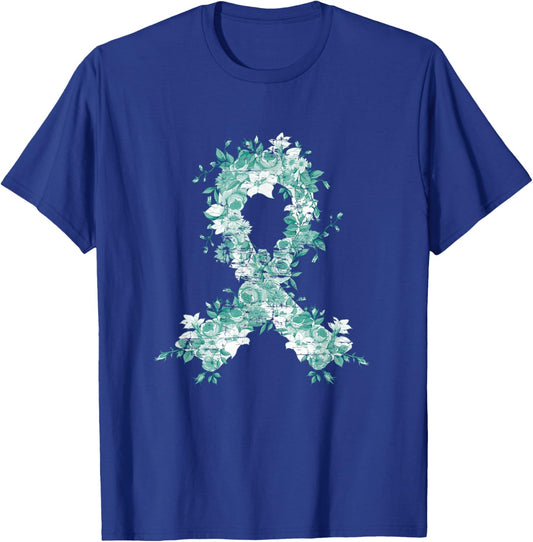Cancer Survivor Gift Teal Ribbon Ovarian Cancer Awareness T-Shirt - T-Shirt | Royal