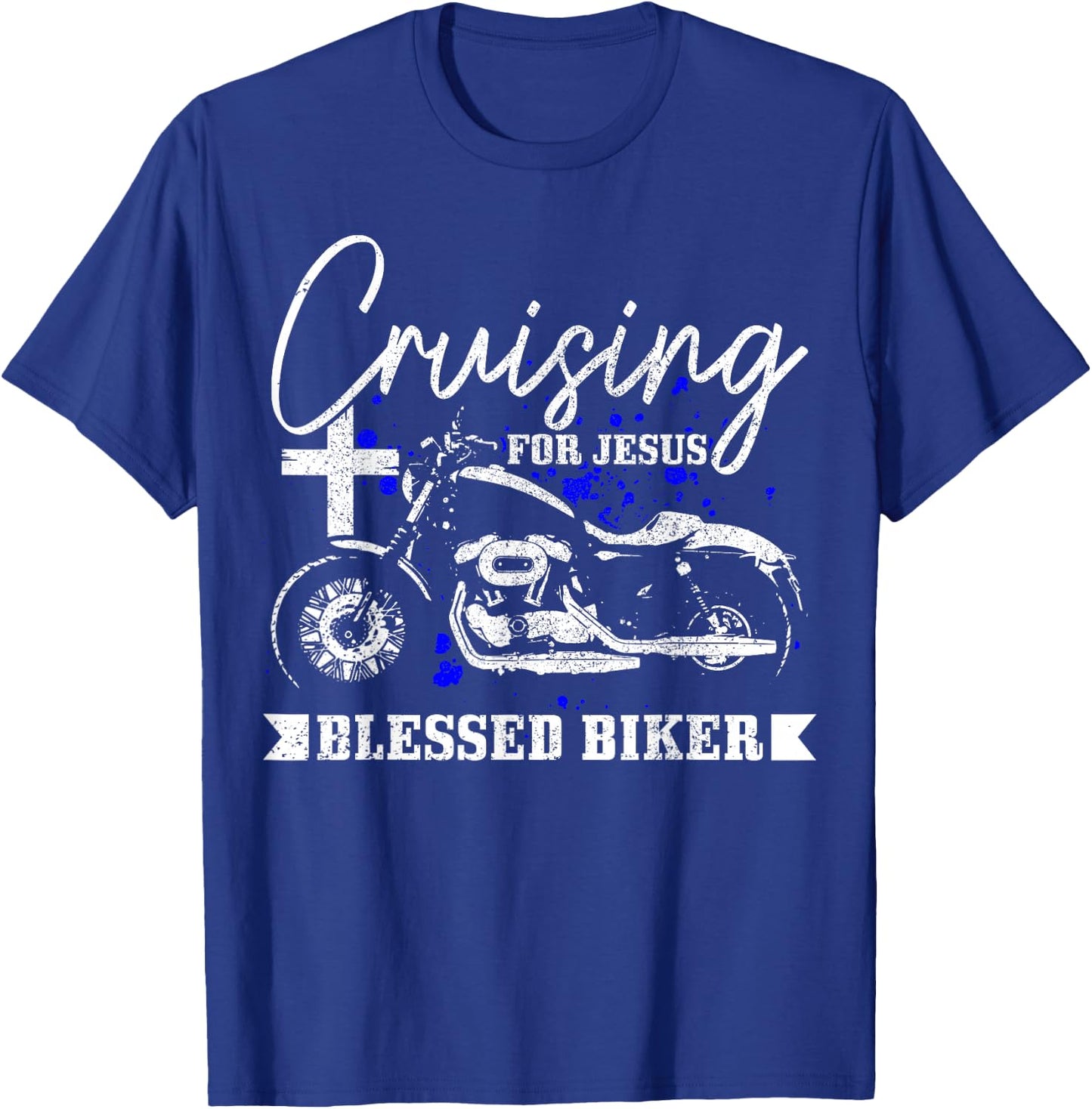 Christian Biker Cruising For Jesus Vintage Motorcycle T-Shirt - T-Shirt | Royal