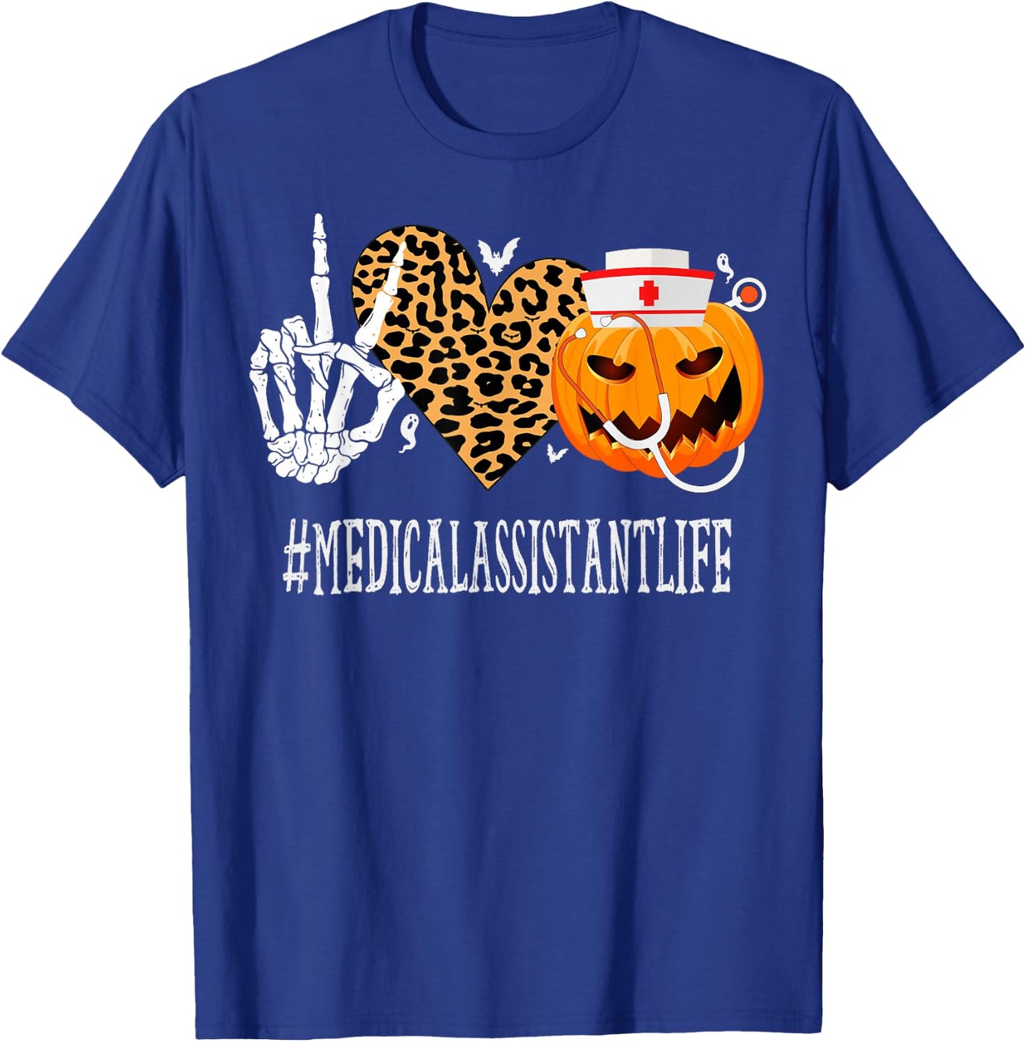 Medical Assistant Peace Love Pumpkin Funny Halloween T-Shirt - T-Shirt | Royal