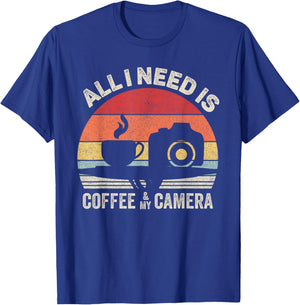 Vintage Retro All I Need Is Coffee And My Camera Photography T-Shirt - T-Shirt | Royal