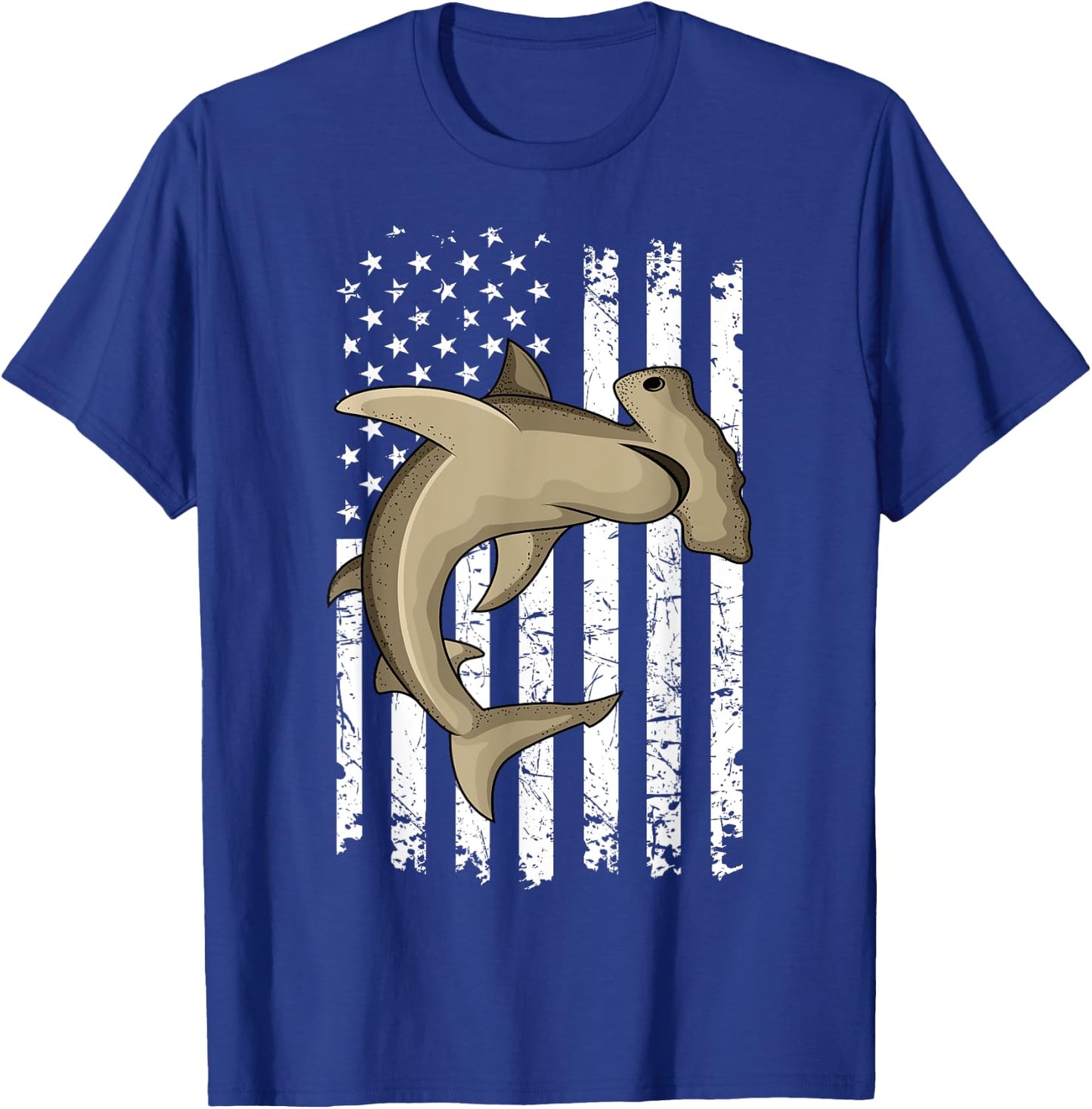 Hammerhead Shark US FLag American Independence Day T-Shirt - T-Shirt | Royal