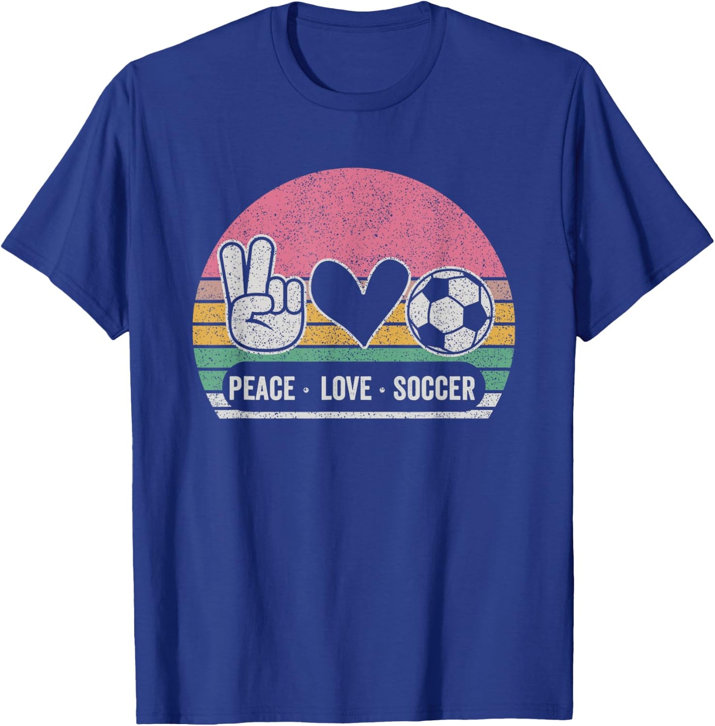 Retro Peace Love Soccer Cute Print Women Teen Girls T-Shirt - T-Shirt | Royal