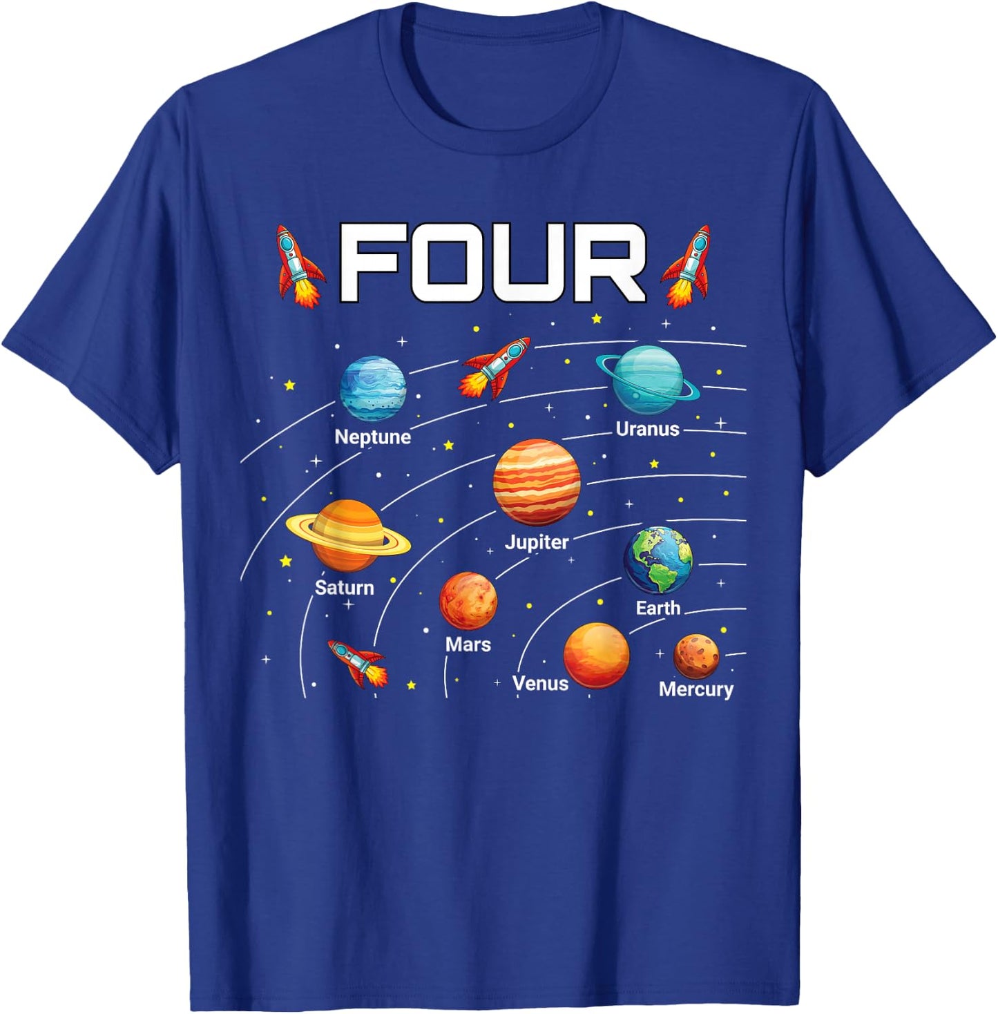 4 Year Old Shirt Boys Girls Space Planets 4th Birthday Boy T-Shirt - T-Shirt | Royal