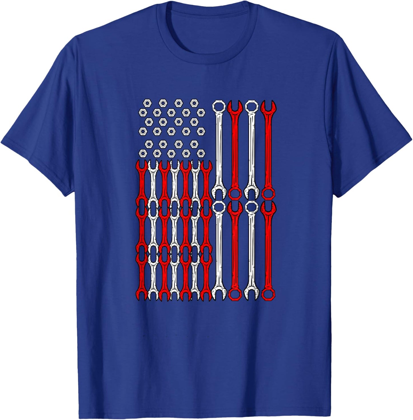 USA Red White and Blue Wrench Flag - Car Motor Repair Worker T-Shirt - T-Shirt | Royal