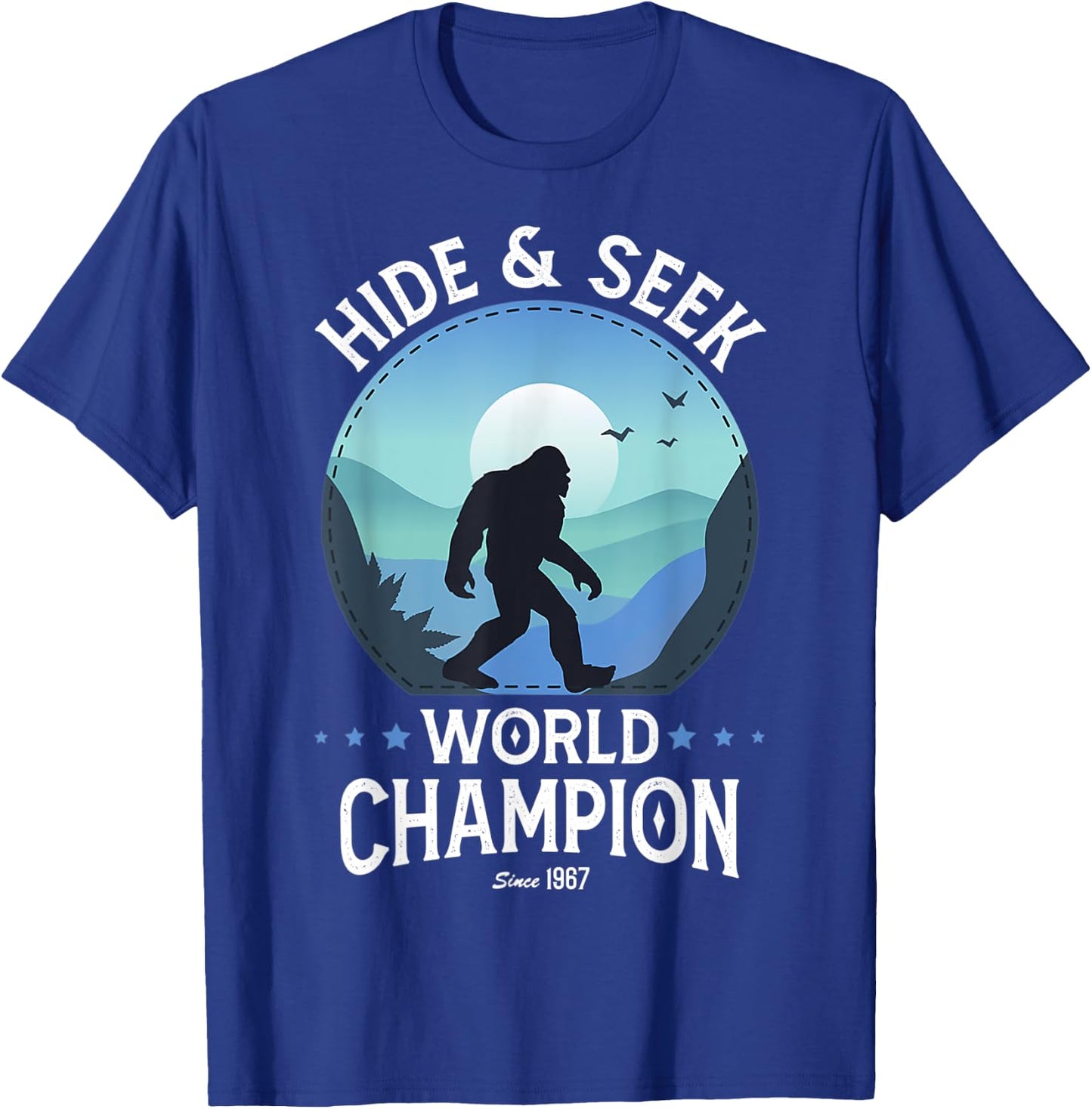 Bigfoot Hide And Seek World Champion Sasquatch Retro Vintage T-Shirt - T-Shirt | Royal