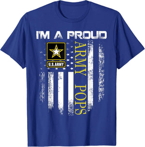 Vintage I'm A Proud Army Pops With American Flag Gift T-Shirt - T-Shirt | Royal
