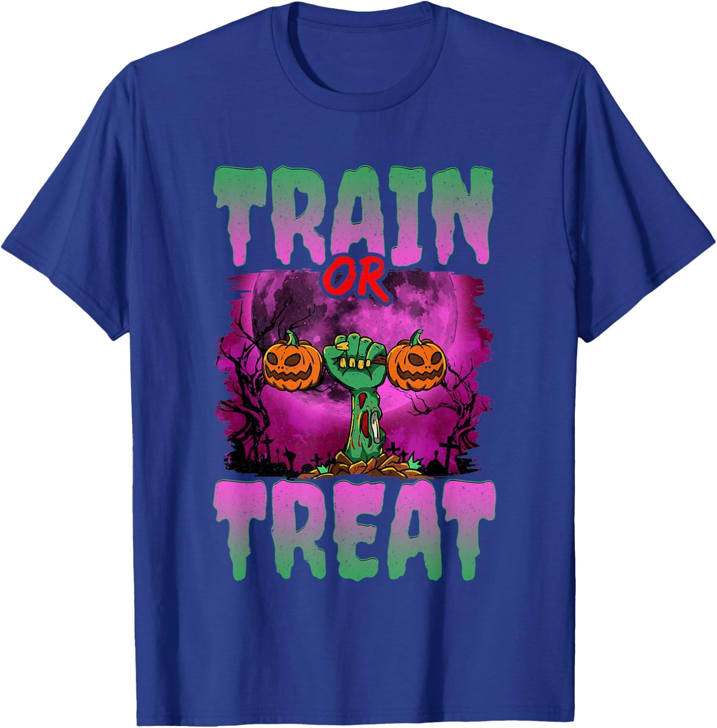 Train Or Treat Halloween Gym Weightlifting Zombie Fitness T-Shirt - T-Shirt | Royal