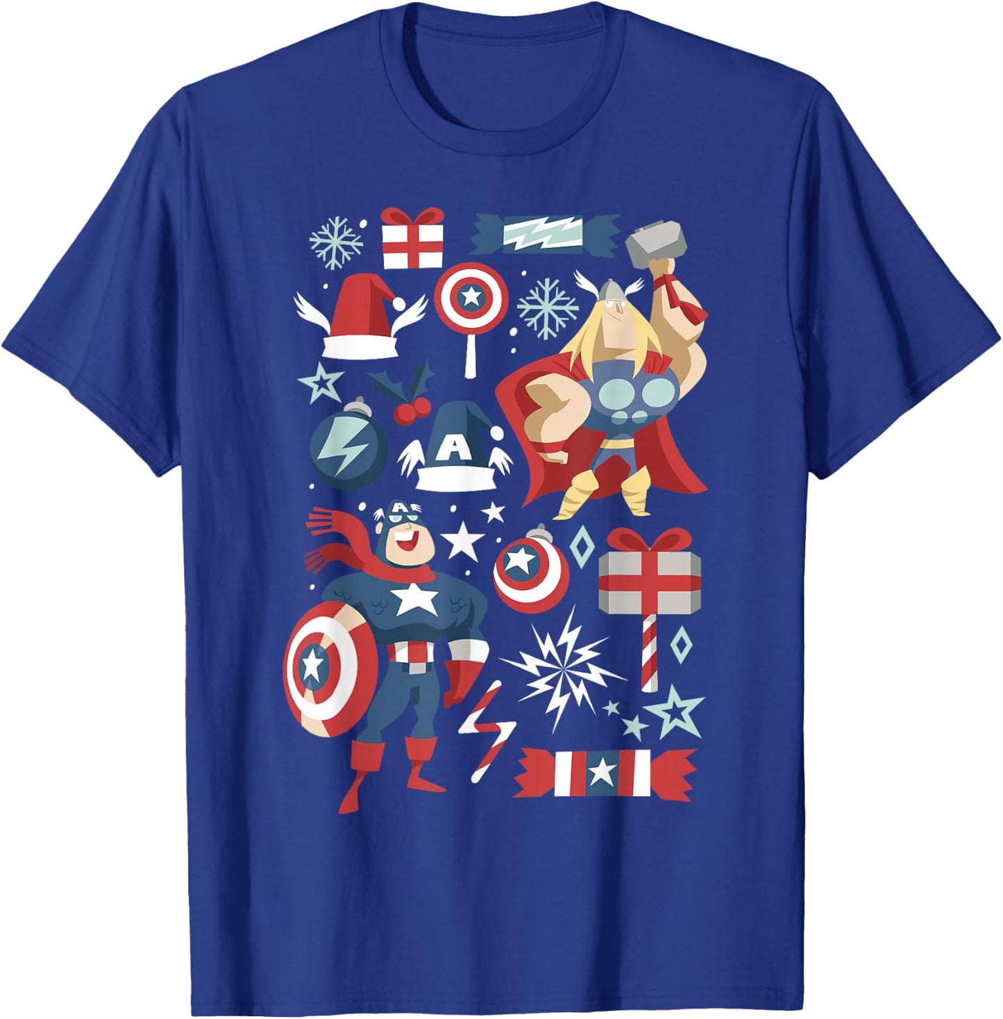 Marvel Thor Captain America Holiday Mashup Christmas T-Shirt - T-Shirt | Royal