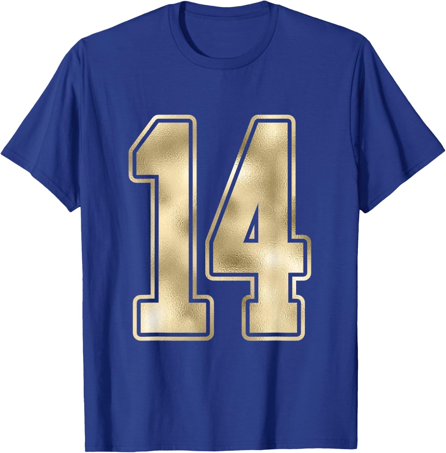 #14 Gold Outline Number 14 Sports Fan Jersey Style Shirt T-Shirt - T-Shirt | Royal