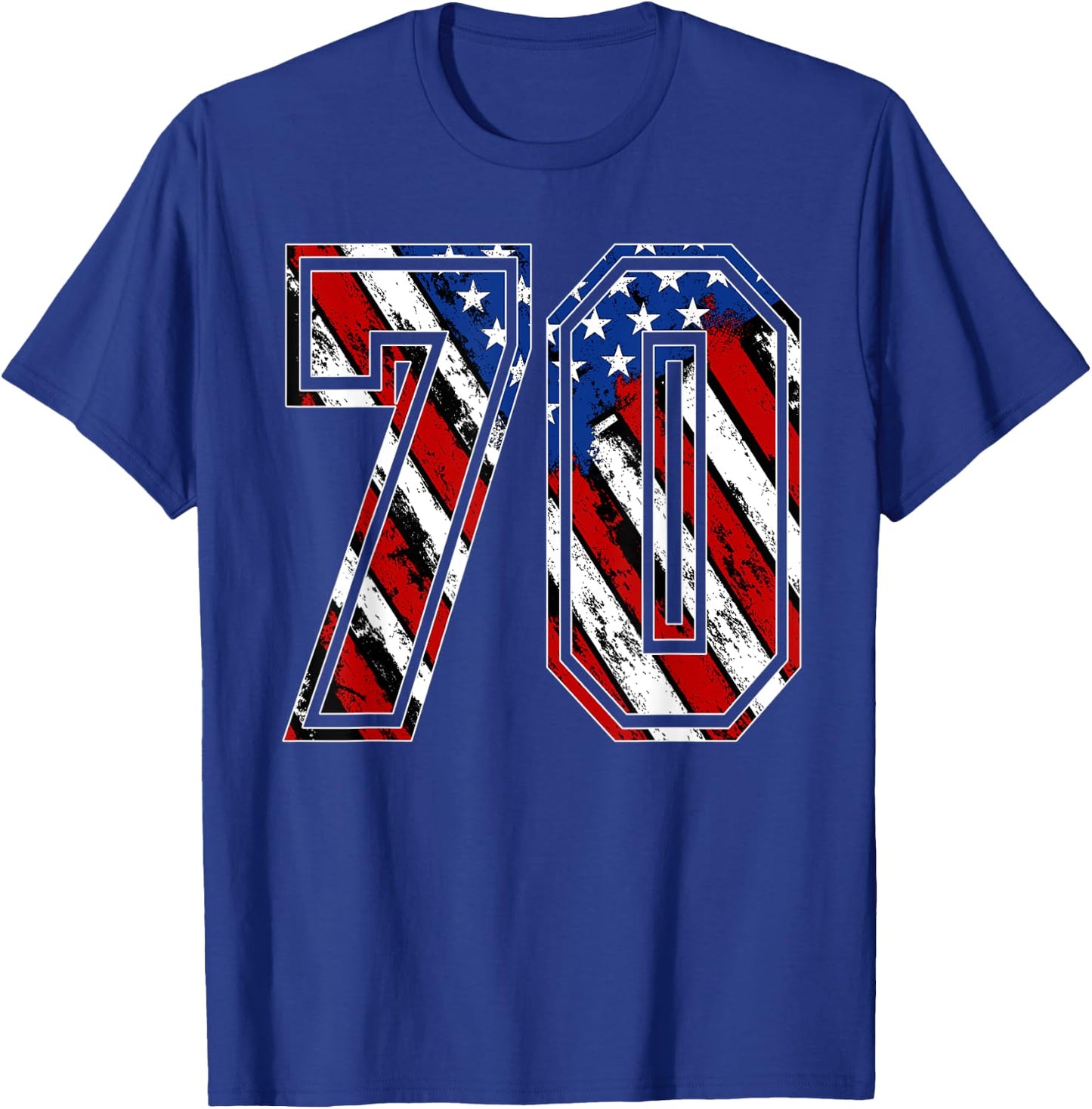 Number 70 Red White and Blue American Flag #70 Jersey Shirt T-Shirt - T-Shirt | Royal